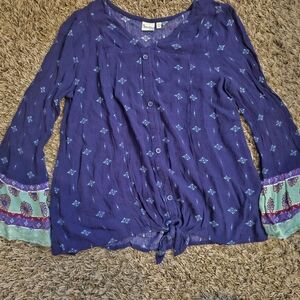 Girls Mudd Blue Floral Button-Down Boho Blouse